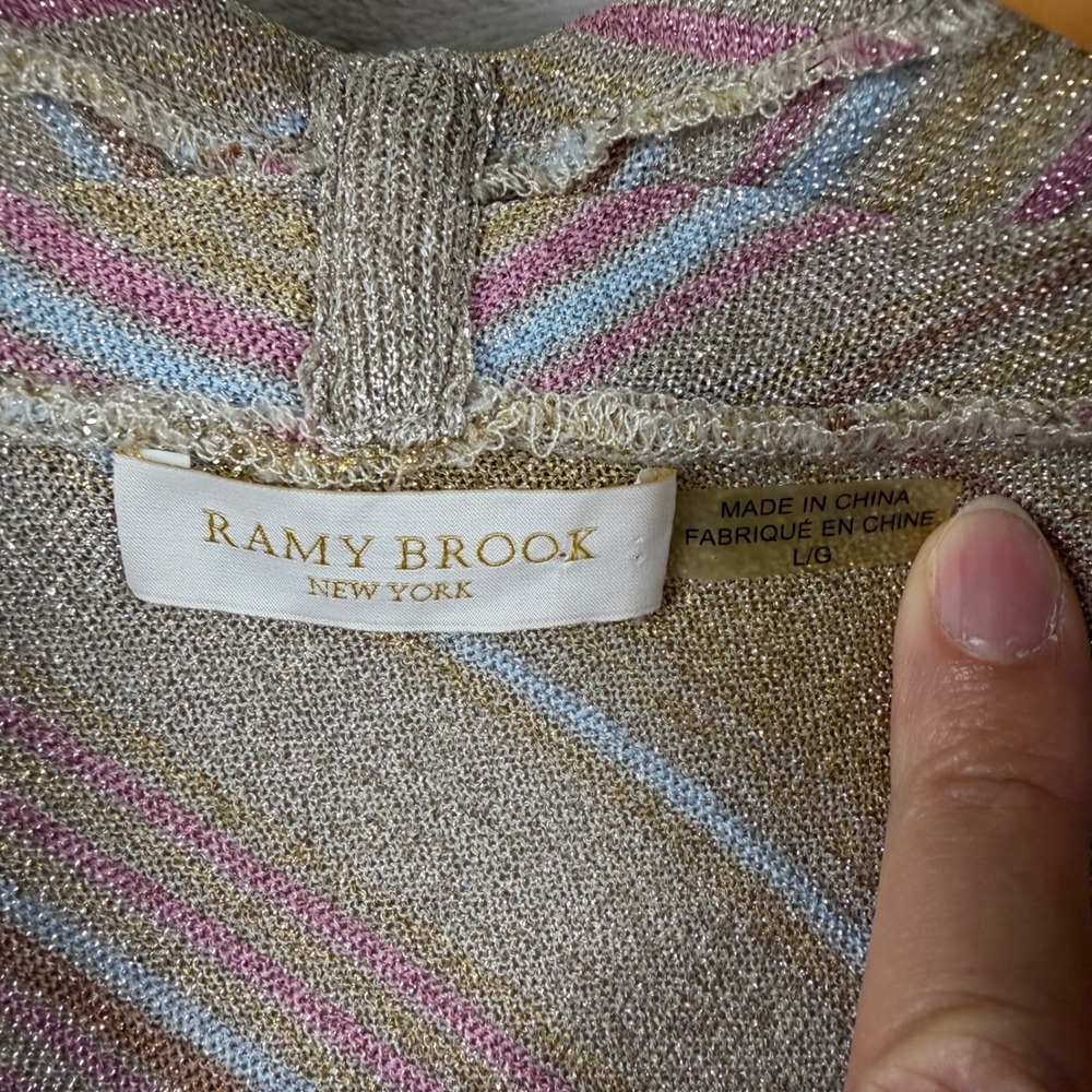 Ramy Brook Top Womens L Knit Metallic Gold Striped V Neck Sleeveless Party Retro - Picture 3 of 9